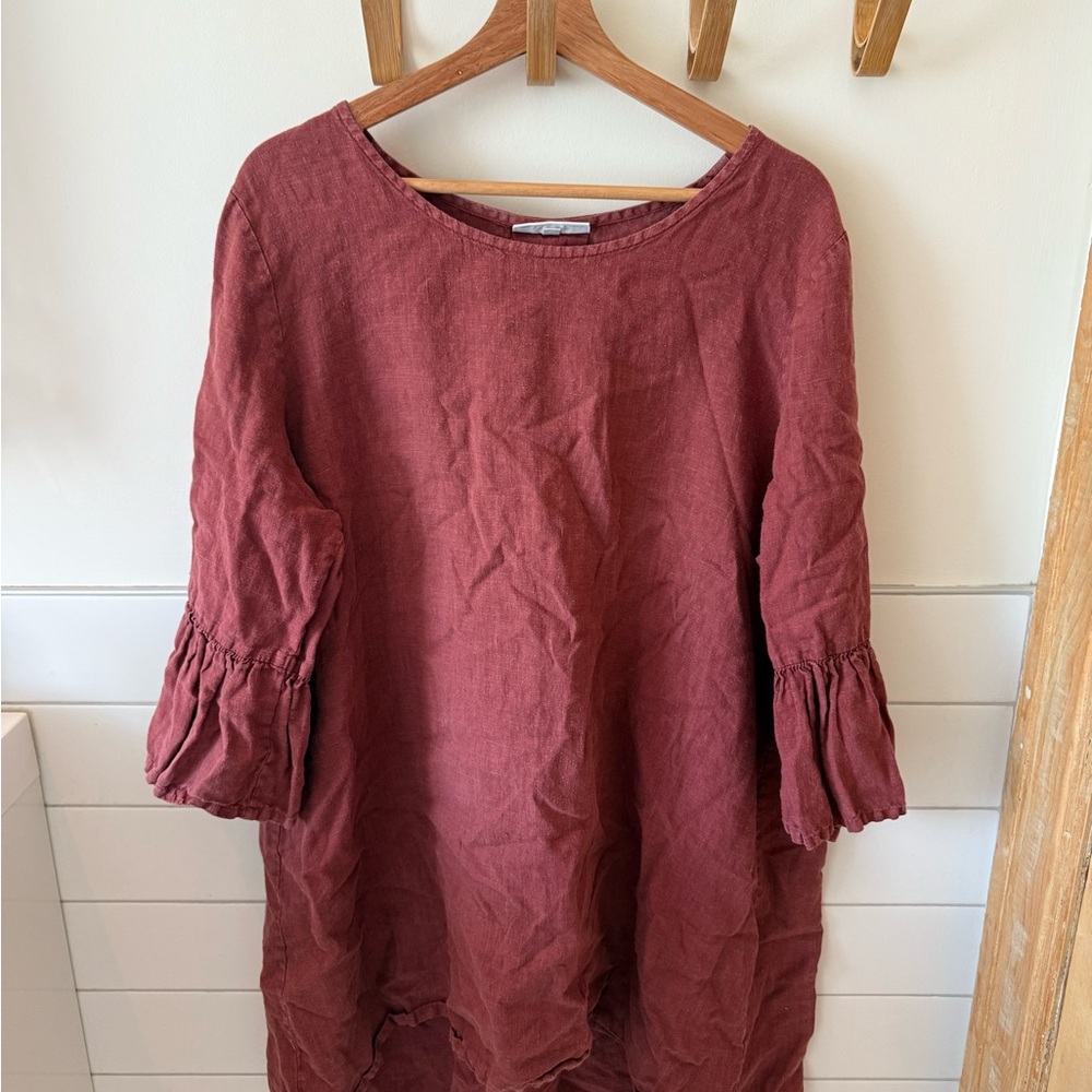 Bryn Walker Red summer dress/ tunic with Ruffled Sleeves and Relaxed Fit